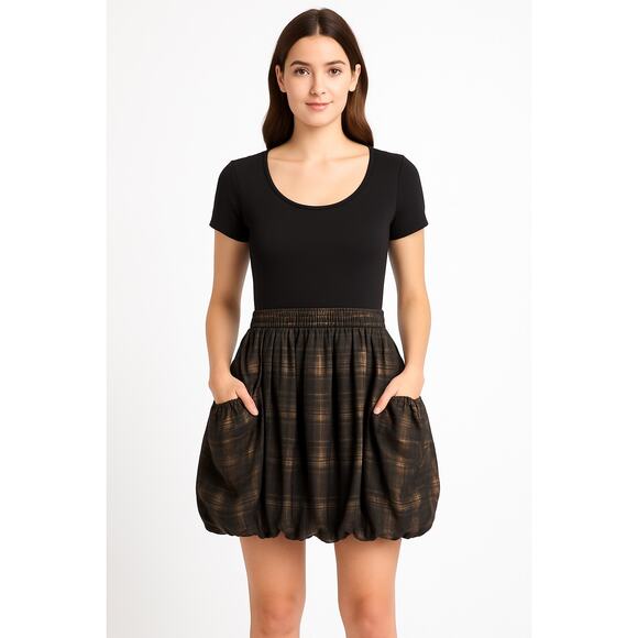 Michael Michael Kors Black Bubble Hem Plaid Skirt Dress hoilday formal Size 12 - Picture 1 of 12